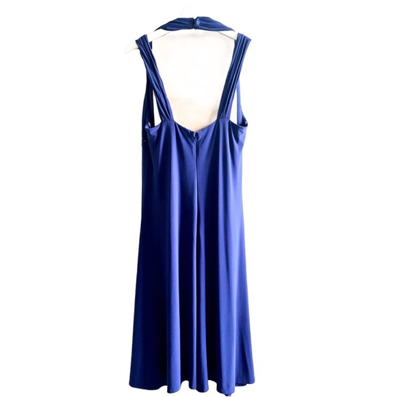 Cobalt Blue A-Line Halter Strap Midi Sequins Dress  16 - Picture 4 of 15